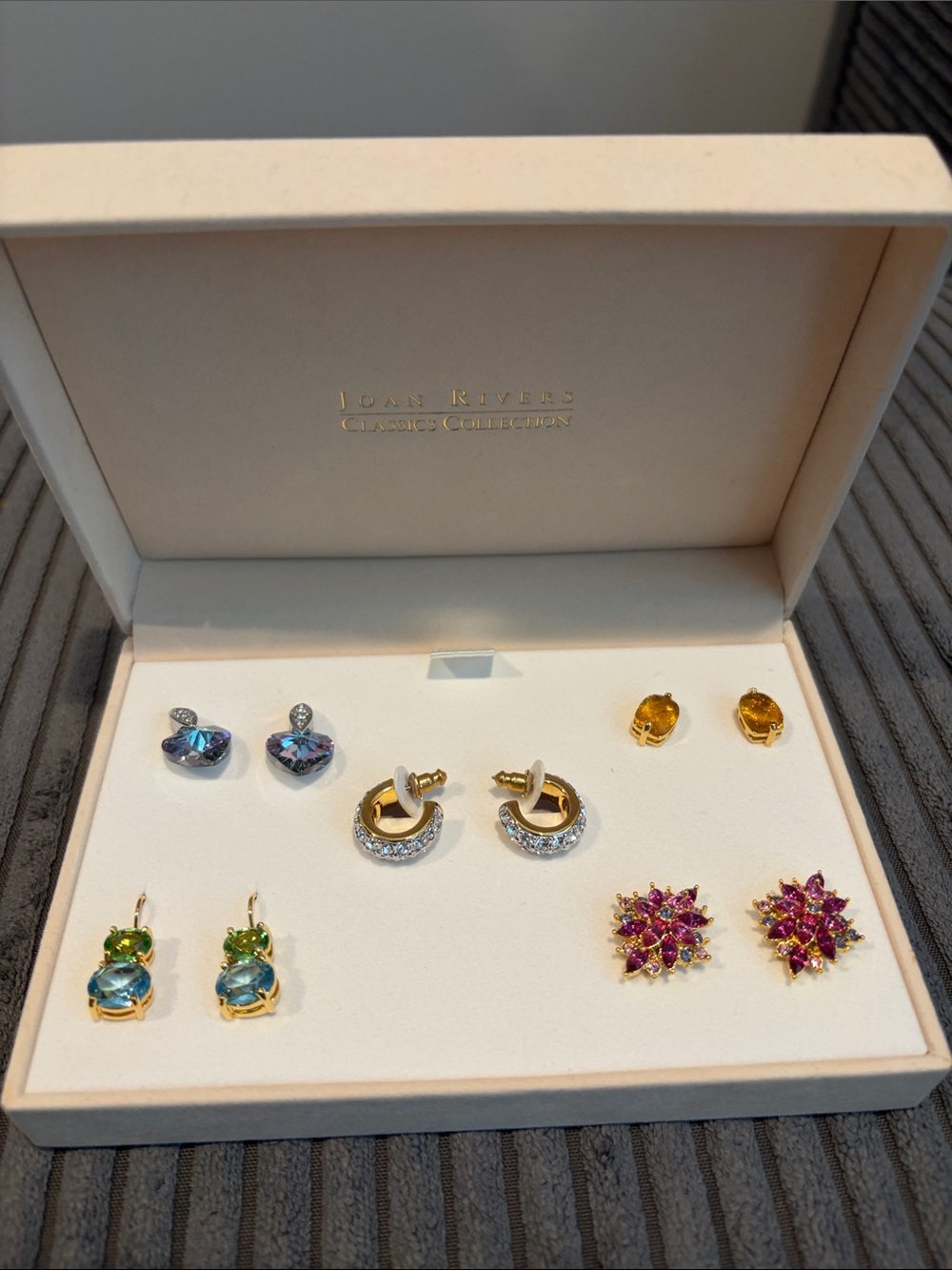 Joan Rivers Gold-Tone Earring Set with Blue, Green, Purple and Pink Stones